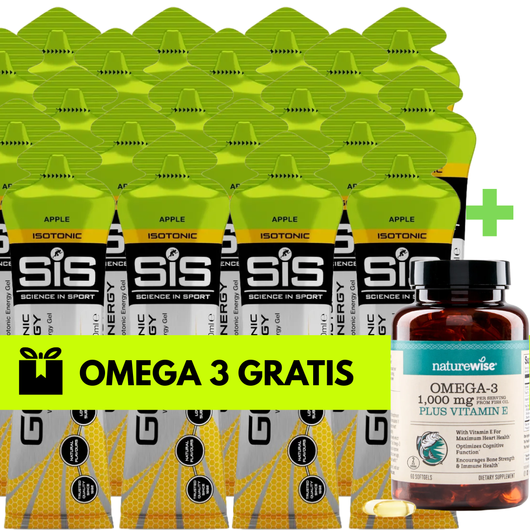 Geles SIS GO Isotonic sabor Manzana en pack de 20 con Omega 3 gratis para corredores y ciclistas
