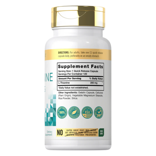Etiqueta y datos de L-Teanina 200 mg Carlyle