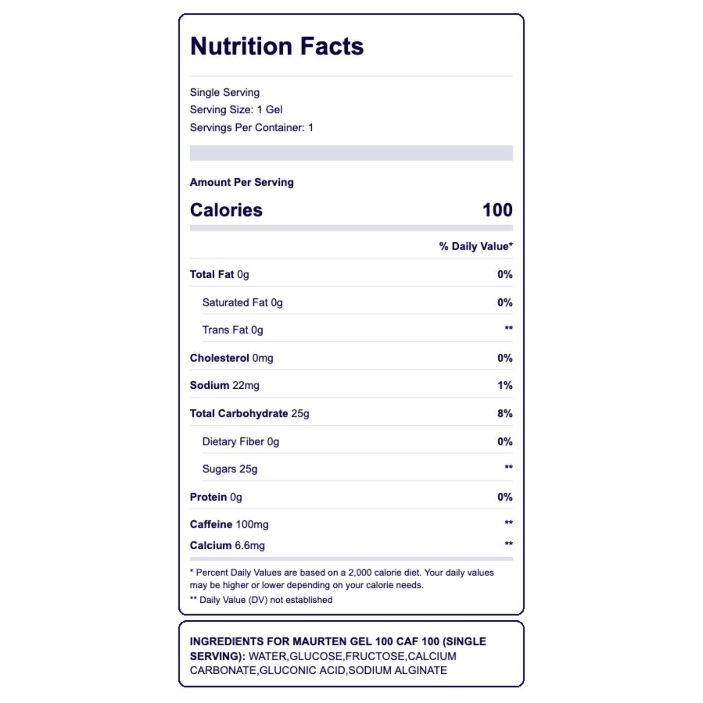 Maurten Gel 100 Caf 100 valores nutricionales