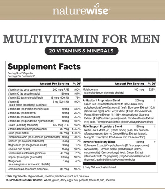 Multivitamínico para Hombres Natural Wise 180cap