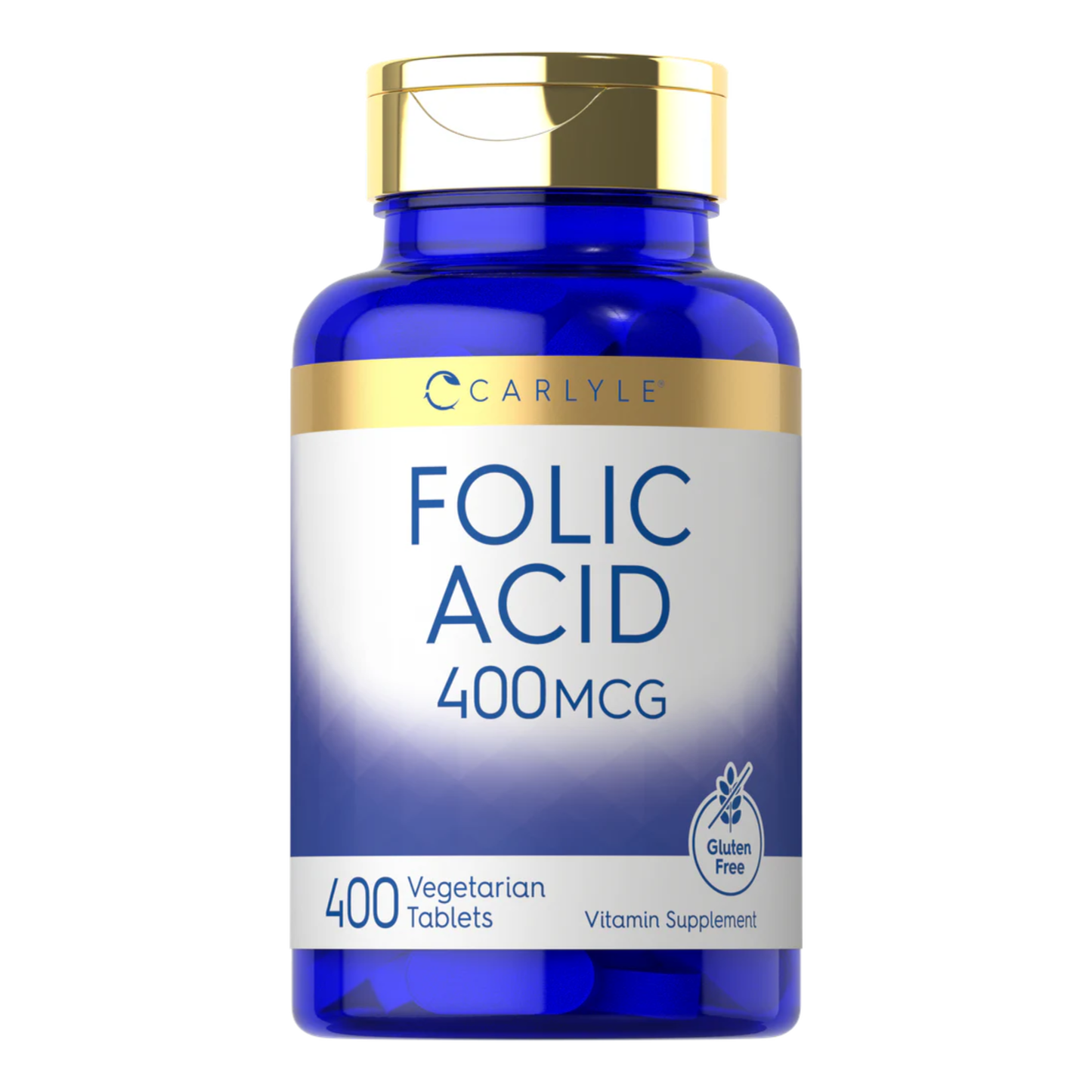 Ácido fólico Carlyle 400 mcg suplemento en tabletas para salud celular y bienestar prenatal