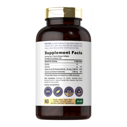 Etiqueta y datos de Calcio 1200 mg con Vitamina D3 Carlyle