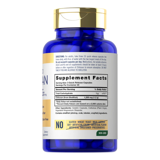 Etiqueta y datos de Chitosan 1200 mg Carlyle