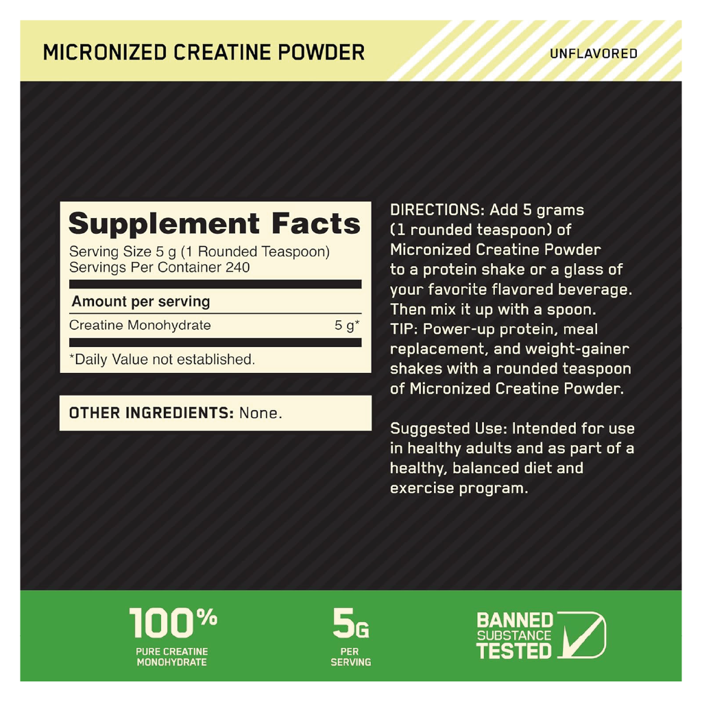 Creatina micronizada en polvo Optimum Nutrition sin sabor 240 servicios