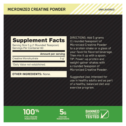 Optimum Nutrition Creatina Monohidrata en Polvo 60 servings | 300 gr