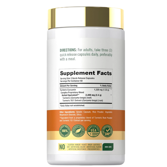 Etiqueta y datos de Cúrcuma Curcumina Complex 2400 mg Carlyle