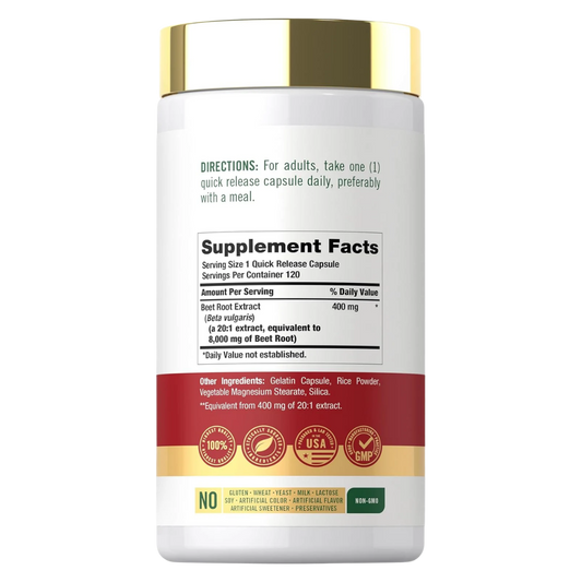 Etiqueta y datos de Extracto de Remolacha 8000 mg Carlyle