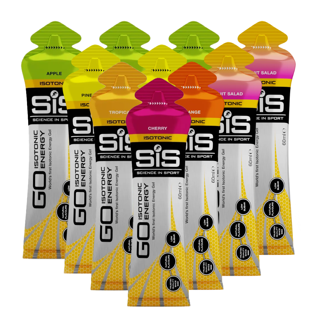Geles SIS Pack 10 Runner Favorites con sabores Apple, Fruit Salad, Pineapple, Tropical, Cherry y Orange en Costa Rica.