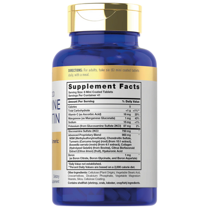 Frasco de glucosamina condroitina advanced Carlyle con MSM cúrcuma colágeno y ácido hialurónico