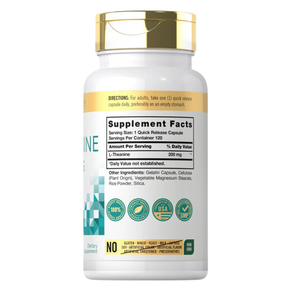 Etiqueta y datos de L-Teanina 200 mg Carlyle