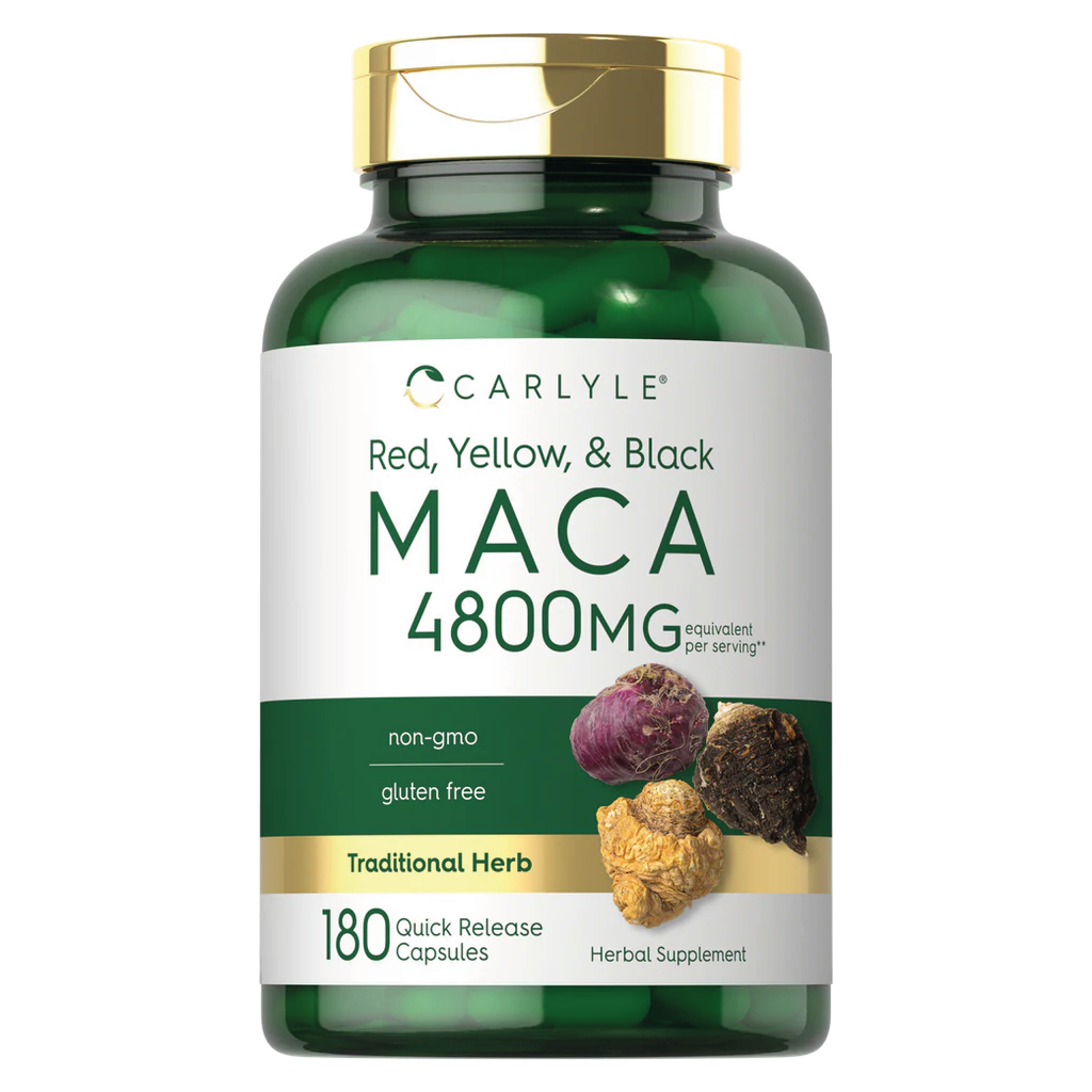 Maca roja amarilla y negra 4800 mg de Carlyle en cápsulas para energía y vitalidad en Costa Rica