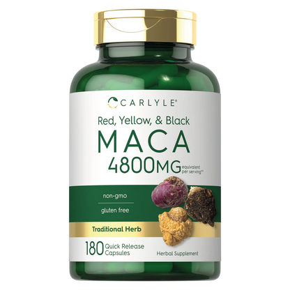 Maca roja amarilla y negra 4800 mg de Carlyle en cápsulas para energía y vitalidad en Costa Rica
