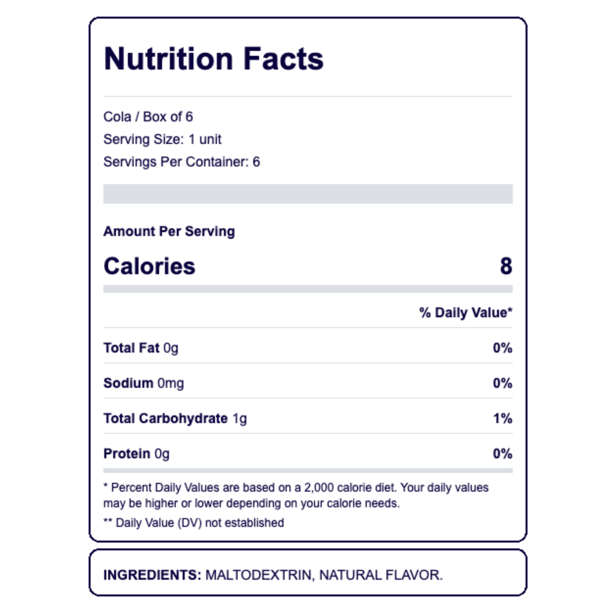 Maurten Additions Cola caja de 6 sobres saborizantes para Drink Mix y Gel Mix 480 en Costa Rica, tabla nutricional