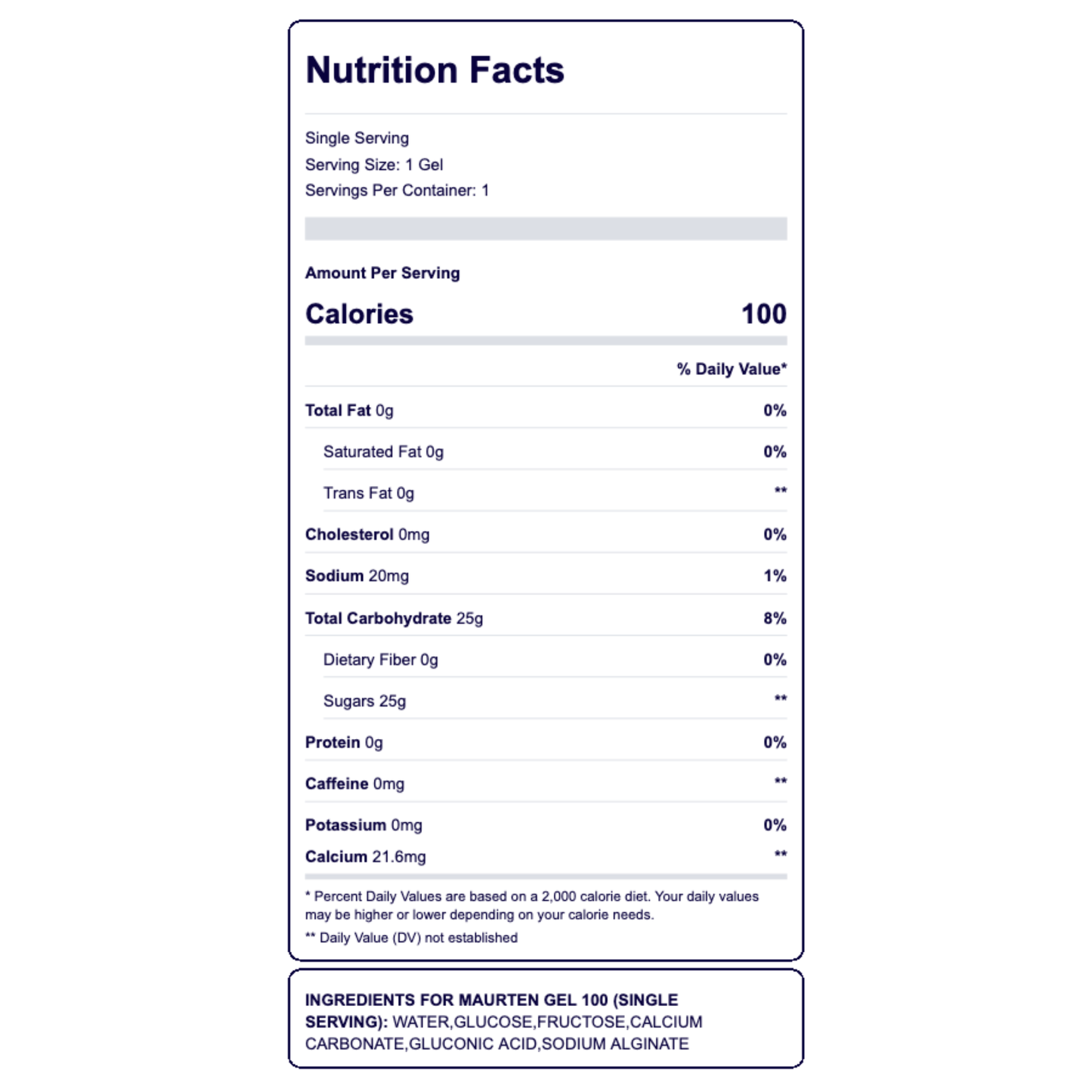 Mauten Gel 100 valores nutricionales