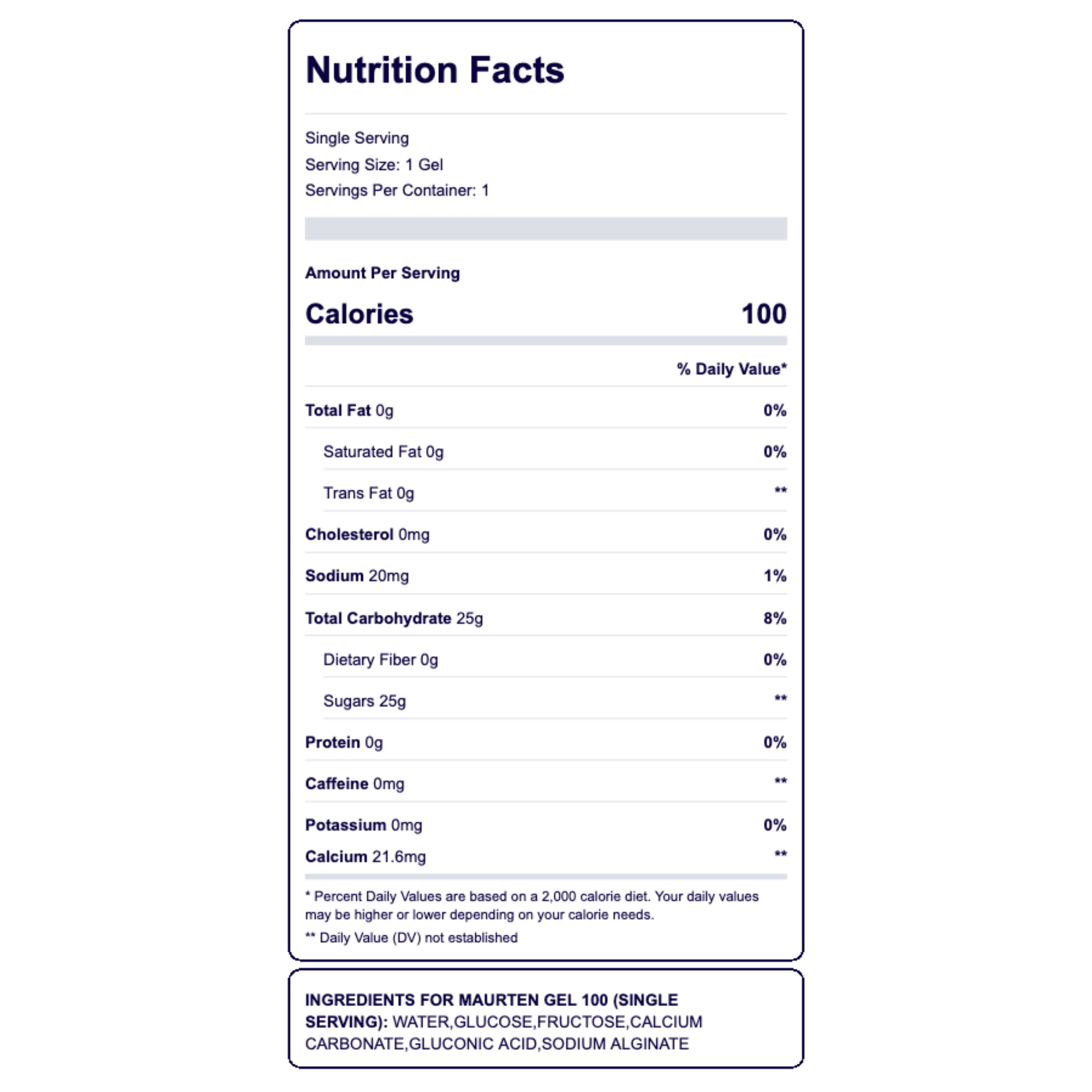 Mauten Gel 100 valores nutricionales