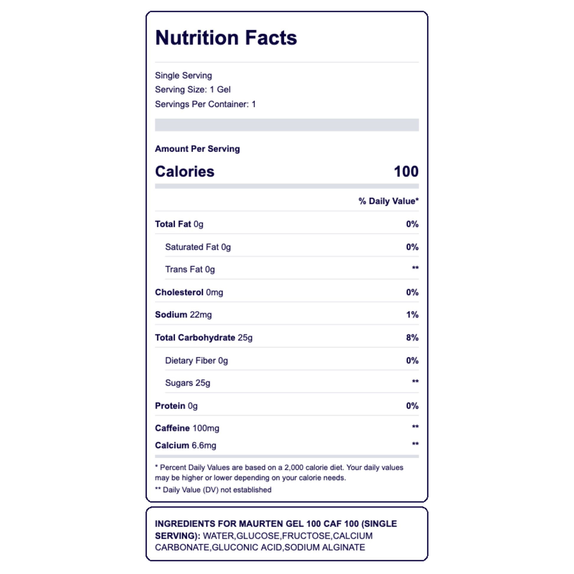 Maurten Gel 100 Caf 100 valores nutricionales