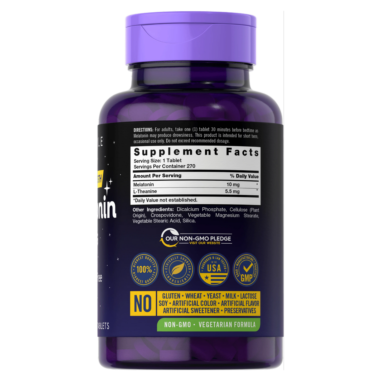 Etiqueta e ingredientes de Melatonina 10 mg Carlyle con L-Teanina