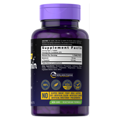 Etiqueta e ingredientes de Melatonina 10 mg Carlyle con L-Teanina
