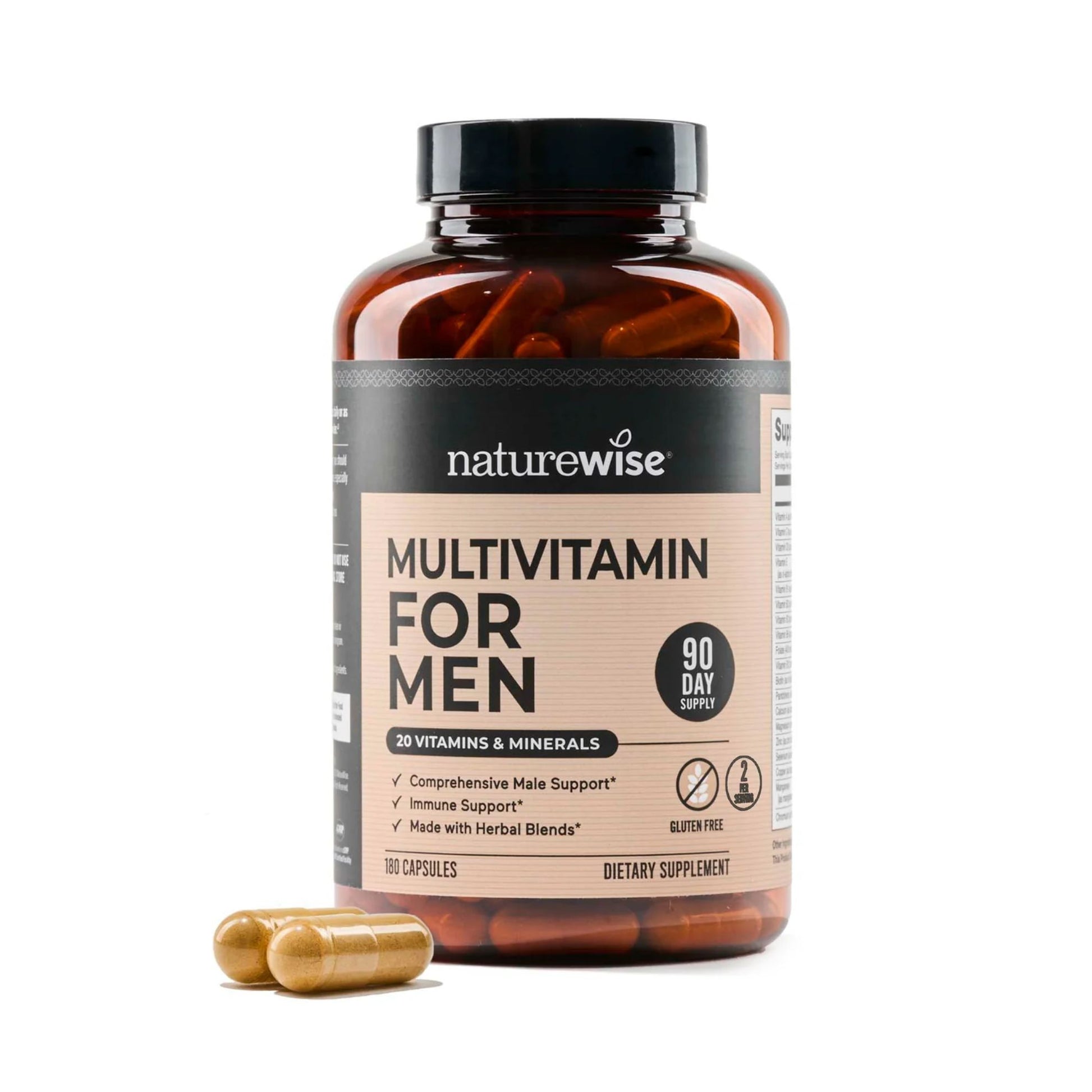 Vitaminas para hombres NatureWise con apoyo para energía, defensas y salud prostática.