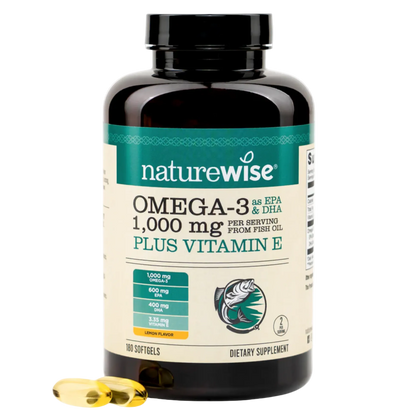 Omega-3 con vitamina E NatureWise de 180 cápsulas