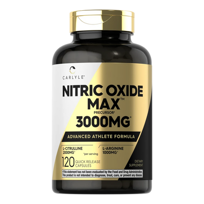 Carlyle Nitric Oxide Max 3000 mg con L-citrulina y L-arginina, frasco de 120 cápsulas
