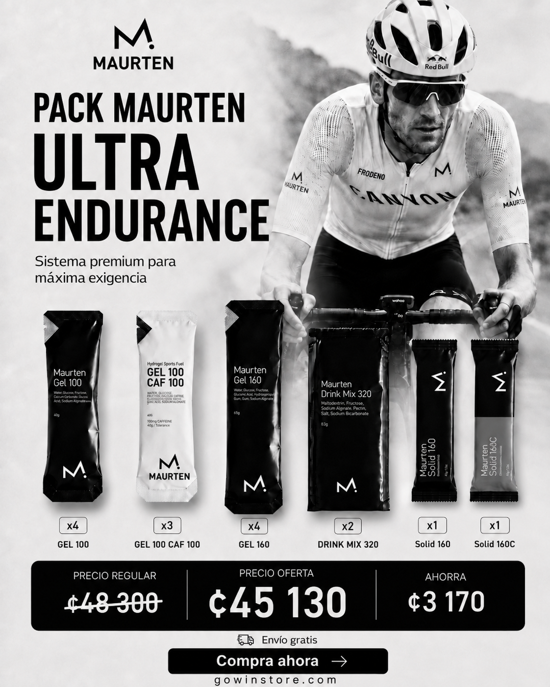 Pack Maurten Ultra Endurance Costa Rica - Gel 100, Gel 100 CAF 100, Gel 160, Drink Mix 320, Solid 160 y Solid 160C