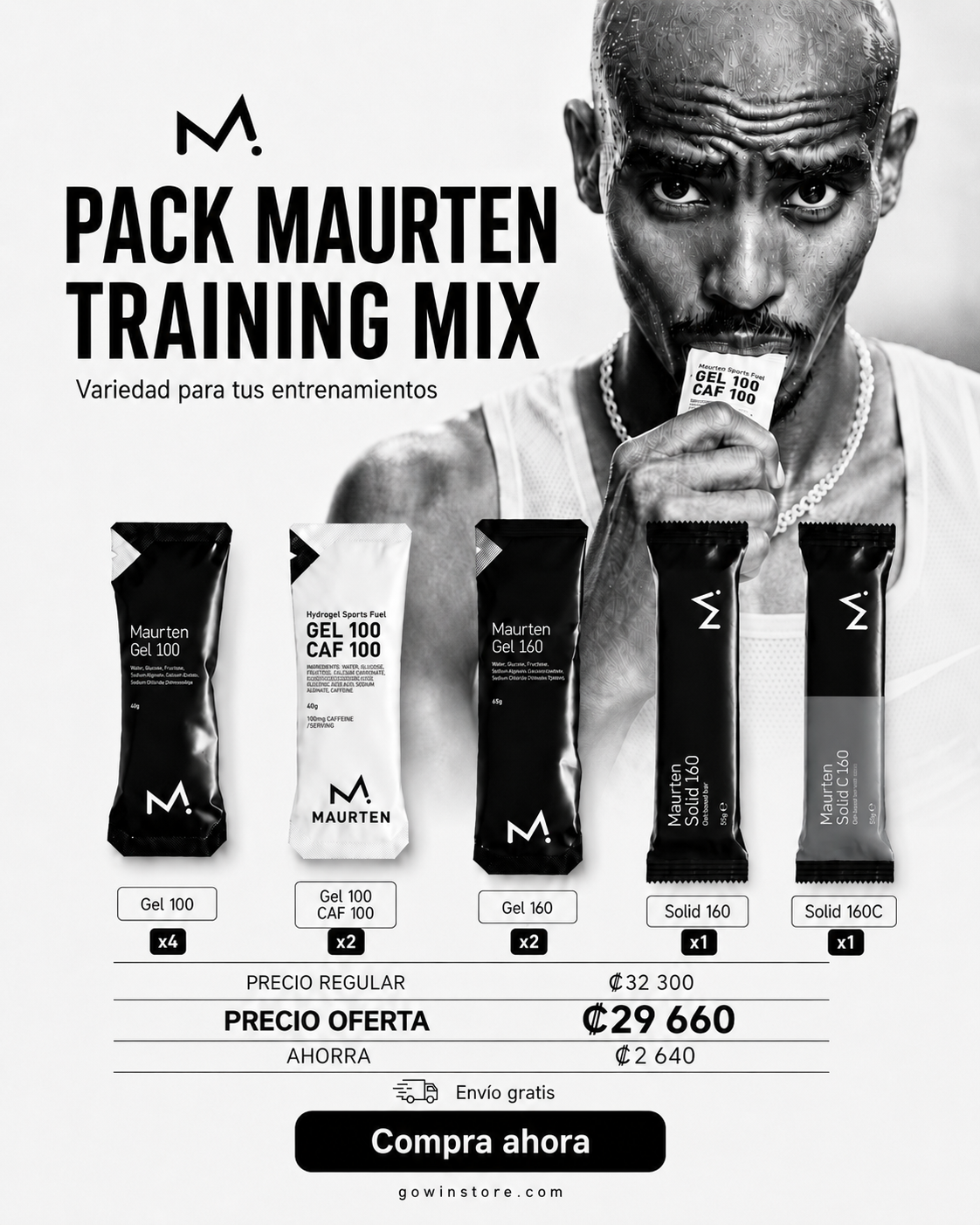 Pack Maurten Training Mix Costa Rica - Gel 100, Gel 100 CAF 100, Gel 160 y Solid 160