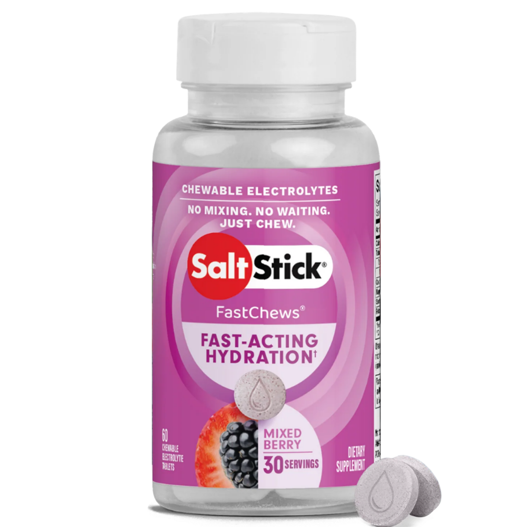 SaltStick FastChews Frutos Rojos, frasco de 60 tabletas masticables de electrolitos sabor frutos rojos