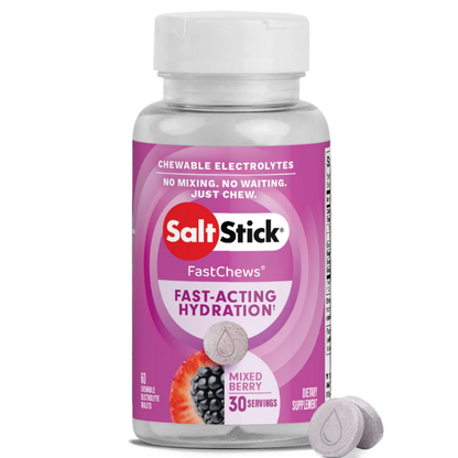 SaltStick FastChews Frutos Rojos, frasco de 60 tabletas masticables de electrolitos sabor frutos rojos