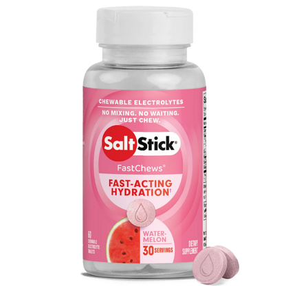 SaltStick FastChews Sandía, frasco de 60 tabletas masticables de electrolitos sabor sandía
