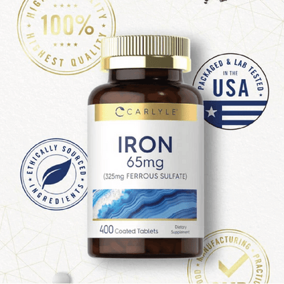 Carlyle Iron Ferrous Sulfate 65 mg en presentación de 400 tabletas